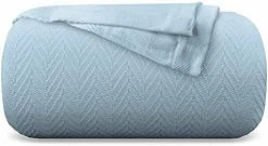 Mayfair Linen Knitted Geometric Herringbone Pattern Handwoven Blanket 100% Long Staple Cotton - Soft & Cozy Thermal All Season Throw For Bed Couch Chair Outdoors (King/Cal King, White) -Electric Blankets Sales 2022 41SSSMBdPS. AC