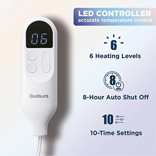 Bedsure Heated Electric Blanket Twin - Soft Heated Blanket, 6 Heat Settings Heating Blanket With 10 Time Settings, 8hrs Timer Auto Shut Off (62×84 Inches, Grey) 6 Bedsure Heated Electric Blanket Twin - Soft Heated Blanket, 6 Heat Settings Heating Blanket With 10 Time Settings, 8hrs Timer Auto Shut Off (62×84 Inches, Grey) - Image 4