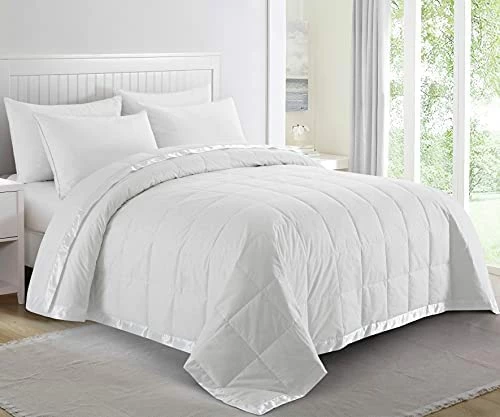 Puredown® Soft Lightweight Down Blanket With Satin Trim For Bed 100% Cotton, White, Full/Queen Size (90"X90") 9 Puredown® Soft Lightweight Down Blanket With Satin Trim For Bed 100% Cotton, White, Full/Queen Size (90"X90") - Image 7