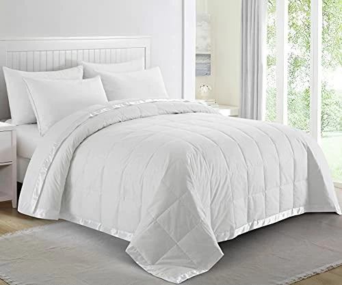 Puredown® Soft Lightweight Down Blanket With Satin Trim For Bed 100% Cotton, White, Full/Queen Size (90"X90") 3 Puredown® Soft Lightweight Down Blanket With Satin Trim For Bed 100% Cotton, White, Full/Queen Size (90"X90")