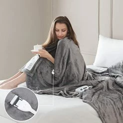 Reaks Heated Blanket Full Size 72" X 84", Electric Blanket With 4 Heating Levels & 10 Hours Auto Off, ETL Certified, Machine Washable, Soft Grey Flannel Fast Heating Blanket -Electric Blankets Sales 2022 41VBU4bnIjL