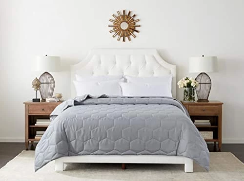 Feather & Loom Feather And Loom Honeycomb Down Alternative Lightweight Blanket - Breathable And Soft Microfiber Cover, Hypoallergenic Fiber Fill, Oeko-TEX Standard 100 | Color: Blue | Machine Washable | Size: King Blue Fog 6 Feather & Loom Feather And Loom Honeycomb Down Alternative Lightweight Blanket - Breathable And Soft Microfiber Cover, Hypoallergenic Fiber Fill, Oeko-TEX Standard 100 | Color: Blue | Machine Washable | Size: King Blue Fog - Image 4