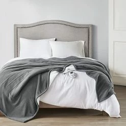 Serta Reversible Fleece To Sherpa Electric Blanket Fast Heating Soft Cover, Safety Auto Shut Off Timer, Low EMF, Multi Heat Setting, ETL Certified, Machine Washable, Grey Full (84 In X 77 In)