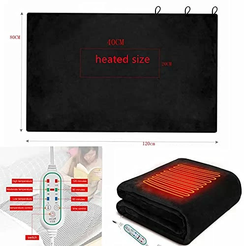 Z-YQL USB Heated Shawl Electric Heated Blanket Plush Flannel Blanket With 3 Heat Level Setting For Car Office Home Travel - 120x80cm (Black) 8 Z-YQL USB Heated Shawl Electric Heated Blanket Plush Flannel Blanket With 3 Heat Level Setting For Car Office Home Travel - 120x80cm (Black) - Image 6