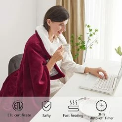 Dowin Electric Throw Blanket With 4 Heating Levels & 3Hrs Auto Off, Super Soft Flannel Heated Throw Blankets 50"×60", Over-Heat Protect, ETL Certified And Machine Washable, For Home&Office Use Garnet