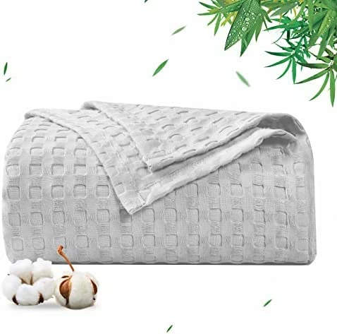 PHF Waffle Bamboo Cotton Blanket King Size 104''x90'' - Super Soft Lightweight Breathable Blanket For All Season - Perfect Decorative Waffle Weave Textured Blanket Layer For Couch Bed Sofa - Grey 14 PHF Waffle Bamboo Cotton Blanket King Size 104''x90'' - Super Soft Lightweight Breathable Blanket For All Season - Perfect Decorative Waffle Weave Textured Blanket Layer For Couch Bed Sofa - Grey - Image 12