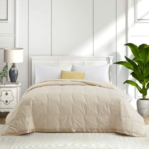 UNIKOME Lightweight Goose Feather Down Blanket With Satin Trim, Full/Queen Size Blanket For Bed 100% Cotton, Sky Blue (90"X90") 12 UNIKOME Lightweight Goose Feather Down Blanket With Satin Trim, Full/Queen Size Blanket For Bed 100% Cotton, Sky Blue (90"X90") - Image 10