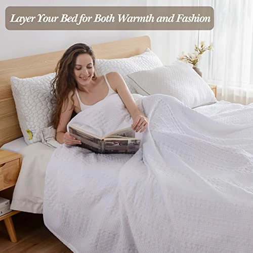 Chavish Cotton Blanket Queen Size, 90"x98" Luxury Soft Breathable Waffle Blanket Skin Friendly, Lightweight Waffle Wave Blanket For Couch Bed Sofa White Style1-white 6 Chavish Cotton Blanket Queen Size, 90"x98" Luxury Soft Breathable Waffle Blanket Skin Friendly, Lightweight Waffle Wave Blanket For Couch Bed Sofa White Style1-white - Image 4