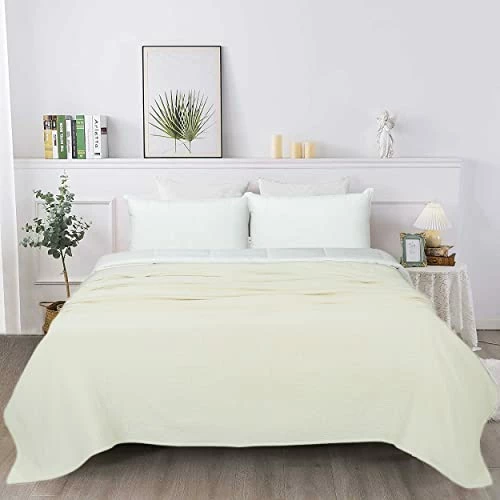 Classic Weave Breathable Lightweight Soft Cotton Blanket Queen Size (90X90 Inch) Ivory Color -100% Cotton Perfect Textured Blanket Layer For Couch Bed Sofa By Tex Trend 4 Classic Weave Breathable Lightweight Soft Cotton Blanket Queen Size (90X90 Inch) Ivory Color -100% Cotton Perfect Textured Blanket Layer For Couch Bed Sofa By Tex Trend - Image 2