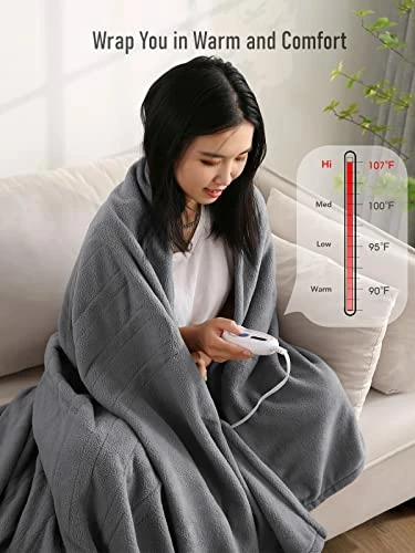 CURECURE Electric Heated Blanket Full Size 77'' X 84'' Electric Blanket For Whole Body Warming, ETL And FCC Certification Fast Heating With 4 Heating Levels & 10 Hours Auto Off, Machine Washable Grey 7 CURECURE Electric Heated Blanket Full Size 77'' X 84'' Electric Blanket For Whole Body Warming, ETL And FCC Certification Fast Heating With 4 Heating Levels & 10 Hours Auto Off, Machine Washable Grey - Image 5
