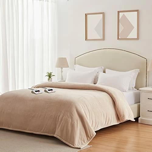 Sealy Electric Blanket King Size, Flannel Heated Blanket With 10 Heating Levels & 1-12 Hours Auto Shut Off, Fast Heating Warm Blanket, Machine Washable, Beige, 100 X 90 Inch 6 Sealy Electric Blanket King Size, Flannel Heated Blanket With 10 Heating Levels & 1-12 Hours Auto Shut Off, Fast Heating Warm Blanket, Machine Washable, Beige, 100 X 90 Inch - Image 4