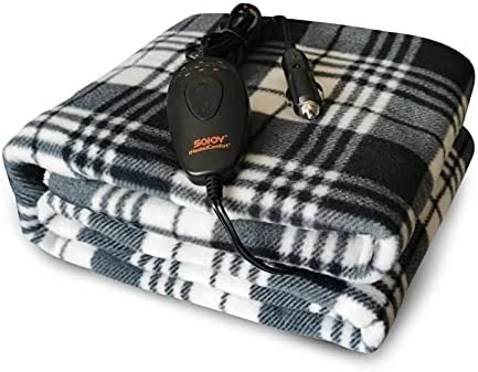 Electric Heated Blanket,SJC 12V Travel Heated Blanket With 3-Heat Settings,Portable Electric Blanket Throws For Car 40"x60" Black&White 8 Electric Heated Blanket,SJC 12V Travel Heated Blanket With 3-Heat Settings,Portable Electric Blanket Throws For Car 40"x60" Black&White - Image 6