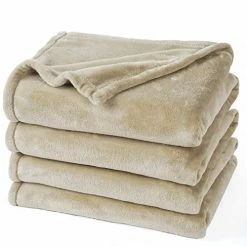PHF Ultra Soft Fleece Blanket King Size, No Shed No Pilling Luxury Plush Cozy Flannel 300GSM Lightweight Blanket For Bed, Couch, Chair, Sofa Suitable For All Season, 108" X 90", Khaki