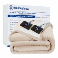 Westinghouse Heated Blanket, Electric Throw Blanket With 10 Heating Levels, 12 Hours Auto Off, Overheat Protection, Machine Washable, Flannel To Sherpa (Queen, 84x90 Inches, Beige&Ivory)