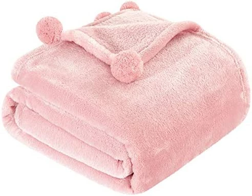 HOMEIDEAS 380GSM Flannel Fleece Blanket Twin Size - Lightweight Fuzzy Blanket For All Season - Super Soft For Couch Bed Camping Travel (66x90, Ivory/Cream) Pompom - Stone Blue 13 HOMEIDEAS 380GSM Flannel Fleece Blanket Twin Size - Lightweight Fuzzy Blanket For All Season - Super Soft For Couch Bed Camping Travel (66x90, Ivory/Cream) Pompom - Stone Blue - Image 11