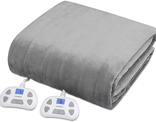 HNABAIC Heated Electric Blanket Queen Size, Flannel Fleece 1-10 Hours Auto-Off 10 Heating Levels (Gray, Queen Size 84" X 90" Dual Conntroller) Grey 9 HNABAIC Heated Electric Blanket Queen Size, Flannel Fleece 1-10 Hours Auto-Off 10 Heating Levels (Gray, Queen Size 84" X 90" Dual Conntroller) Grey - Image 7