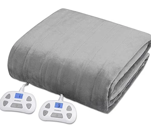 HNABAIC Heated Electric Blanket Queen Size, Flannel Fleece 1-10 Hours Auto-Off 10 Heating Levels (Gray, Queen Size 84" X 90" Dual Conntroller) Grey 3 HNABAIC Heated Electric Blanket Queen Size, Flannel Fleece 1-10 Hours Auto-Off 10 Heating Levels (Gray, Queen Size 84" X 90" Dual Conntroller) Grey