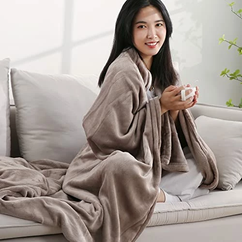 CURECURE Heated Electric Blanket Full Size 72" X 84" Oversized Flannel Heated Blanket With 4 Heating Levels & 10 Hours Auto Off, Comfort Warm Blanket For Bed Sofa Home Office Use, Machine Washable Grey 4 CURECURE Heated Electric Blanket Full Size 72" X 84" Oversized Flannel Heated Blanket With 4 Heating Levels & 10 Hours Auto Off, Comfort Warm Blanket For Bed Sofa Home Office Use, Machine Washable Grey - Image 2