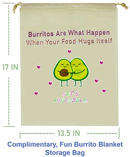 KINIA Giant Burrito Tortilla Blanket Set - 2.0 Double Sided - 71 Inch 285 GSM Soft Flannel Novelty Taco Blanket With Fun Storage Bag + Big 16.5 Inch Soft Stuffed Cute Avocado Plush Toy 6 KINIA Giant Burrito Tortilla Blanket Set - 2.0 Double Sided - 71 Inch 285 GSM Soft Flannel Novelty Taco Blanket With Fun Storage Bag + Big 16.5 Inch Soft Stuffed Cute Avocado Plush Toy - Image 4