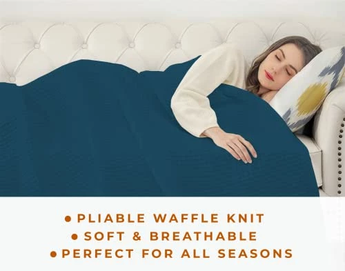 Kotton Culture 100% Cotton Waffle Weave Soft Blanket For Bed Or Couch, All-Season, Machine-Washable, Honeycomb Blanket (Teal, Queen 90 X 90 Inches) 4 Kotton Culture 100% Cotton Waffle Weave Soft Blanket For Bed Or Couch, All-Season, Machine-Washable, Honeycomb Blanket (Teal, Queen 90 X 90 Inches) - Image 2