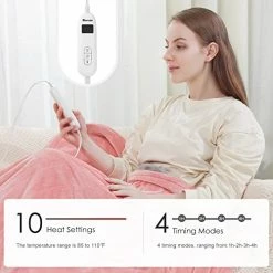 Homde Heated Electric Throw 50 Inch X 60 Inch Flannel Washable Blanket With 10-Heat Setting Auto-Off Controller For Bed Or Couch, Double-Side (Pink And Gray) -Electric Blankets Sales 2022 41oVvXTx0sL