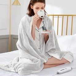 FIGERM Electric Heated Blanket Throw Queen Size 84" X 90" | 6 Heating Levels & 8h Auto Timer | Full Body Fast Heating And Ultra Soft Flannel, Machine Washable Bed Sofa Home Office Use, Light Grey -Electric Blankets Sales 2022 41ond7ShdGL. AC