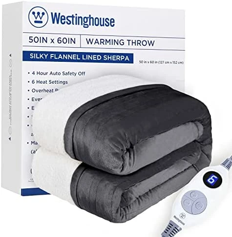 Westinghouse Heated Blanket, Electric Blanket With 6 Heating Levels, 4 Hour Auto Off, Overheat Protection, Machine Washable, Flannel (50x60 Inches, Grey) 14 Westinghouse Heated Blanket, Electric Blanket With 6 Heating Levels, 4 Hour Auto Off, Overheat Protection, Machine Washable, Flannel (50x60 Inches, Grey) - Image 12