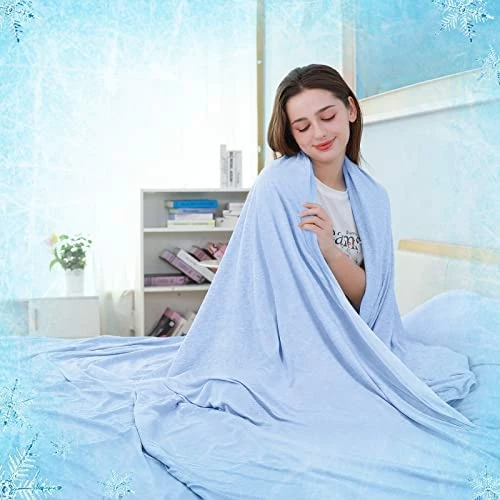 SOLEDI Cooling Blanket, Cooling Blanket For Hot Sleepers, 87" X 79" Cool Comforter, Throw Blanket With Cooling Fiber, Breathable, Hypo-Allergenic For Bed, Couch, Camping & Travel Blue 9 SOLEDI Cooling Blanket, Cooling Blanket For Hot Sleepers, 87" X 79" Cool Comforter, Throw Blanket With Cooling Fiber, Breathable, Hypo-Allergenic For Bed, Couch, Camping & Travel Blue - Image 7