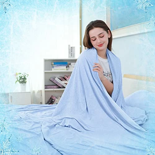 SOLEDI Cooling Blanket, Cooling Blanket For Hot Sleepers, 87" X 79" Cool Comforter, Throw Blanket With Cooling Fiber, Breathable, Hypo-Allergenic For Bed, Couch, Camping & Travel Blue 3 SOLEDI Cooling Blanket, Cooling Blanket For Hot Sleepers, 87" X 79" Cool Comforter, Throw Blanket With Cooling Fiber, Breathable, Hypo-Allergenic For Bed, Couch, Camping & Travel Blue