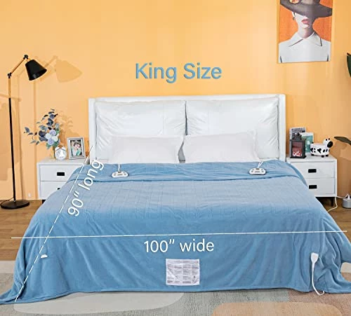 HNABAIC Electric Heated Blanket King Size Dual Control, 10 Heating Levels, 1-12 Hours Auto-Off Timer, Soft Polar Fleece, Machine Washable, ETL Certification (Blue, 100x90” King Size, Dual Control) 4 HNABAIC Electric Heated Blanket King Size Dual Control, 10 Heating Levels, 1-12 Hours Auto-Off Timer, Soft Polar Fleece, Machine Washable, ETL Certification (Blue, 100x90” King Size, Dual Control) - Image 2