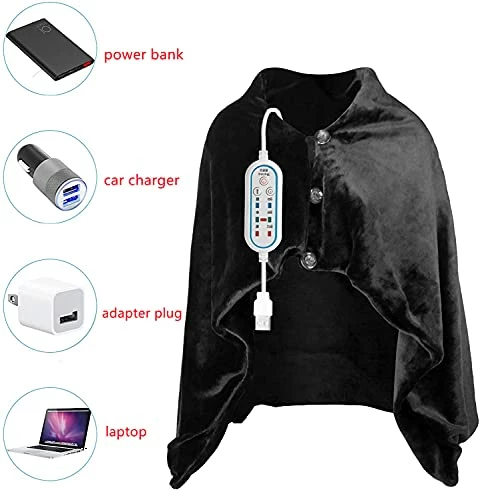Z-YQL USB Heated Shawl Electric Heated Blanket Plush Flannel Blanket With 3 Heat Level Setting For Car Office Home Travel - 120x80cm (Black) 4 Z-YQL USB Heated Shawl Electric Heated Blanket Plush Flannel Blanket With 3 Heat Level Setting For Car Office Home Travel - 120x80cm (Black) - Image 2