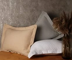 100% Cotton Standard Size Decorative Pillow Shams, Set Of 2 Ultra Soft Premium Pillow Covers/Cases For All Weathers, White Color, Jacquard Matelasse Weave - By Threadmill Aster Beige