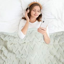 CAROMIO Sherpa Fleece Blanket Queen Size, Reversible Jacquard Decors Double Layer Bed Blanket, Soft Fluffy Plush Fleece Blankets For Bed/Couch/Sofa, 60"x 80", Creamy White -Electric Blankets Sales 2022 41sxYIXudLL