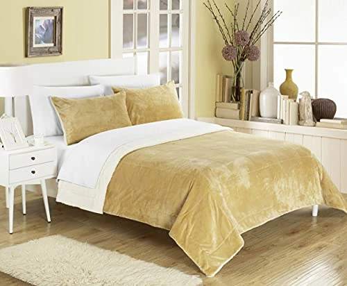 Chic Home Evie 3 Piece Blanket Set Soft Sherpa Lined Microplush Faux Mink With Shams, King Camel 3 Chic Home Evie 3 Piece Blanket Set Soft Sherpa Lined Microplush Faux Mink With Shams, King Camel