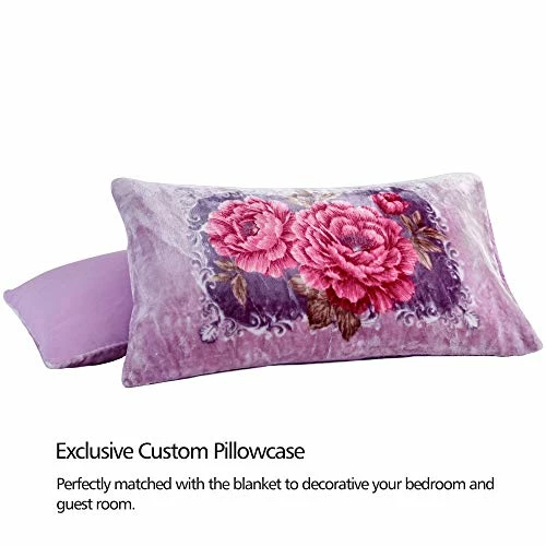 JML Luxury Sherpa Flannel Blanket 3-Piece, Winter Warm Bed Blanket With 2 Pillow Shams- Soft, Warm, Korean Style Printed Embossed Reversible Plush Bed Blanket, Poney King Size (79" X 91") Purple Floral 6 JML Luxury Sherpa Flannel Blanket 3-Piece, Winter Warm Bed Blanket With 2 Pillow Shams- Soft, Warm, Korean Style Printed Embossed Reversible Plush Bed Blanket, Poney King Size (79" X 91") Purple Floral - Image 4