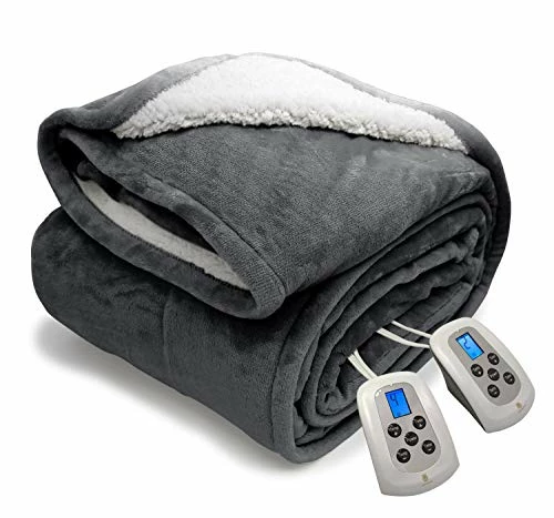 Marquess Electric Blanket MicroPlush Sherpa And Reversible Flannel Washable Comfortable With 10 Heat Settings/ Safety 10 Hours Auto-Off Controller King Size Bed Blanket(100X90'' Grey) 3 Marquess Electric Blanket MicroPlush Sherpa And Reversible Flannel Washable Comfortable With 10 Heat Settings/ Safety 10 Hours Auto-Off Controller King Size Bed Blanket(100X90'' Grey)