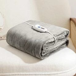 Coomiss Twin Size Heated Blanket Electric Throw 62" X 84" Oversize Flannel Fast Heating Blanket ETL Certification With 4 Heating Levels & 10 Hours Auto Off Machine Washable Grey -Electric Blankets Sales 2022 41wAEHFuyuL