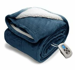 Marquess Electric Blanket Micro Plush Sherpa And Reversible Flannel Washable Comfortable With 10 Heat Settings/ Safety 10 Hours Auto-Off Controller Twin Size Bed Blanket (62 X 84'' Navy Blue)