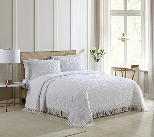 Beatrice Home Fashions Medallion Chenille, Standard Sham, White 3 Beatrice Home Fashions Medallion Chenille, Standard Sham, White