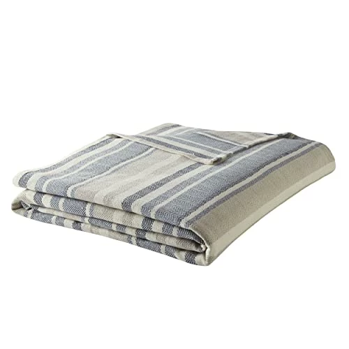 Eddie Bauer - Twin Blanket, Lightweight Cotton Bedding, Home Decor For All Seasons (Herringbone Blue Stripe, Twin) 3 Eddie Bauer - Twin Blanket, Lightweight Cotton Bedding, Home Decor For All Seasons (Herringbone Blue Stripe, Twin)