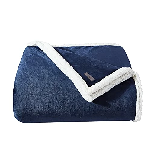 Eddie Bauer - Queen Blanket, Reversible Fleece & Faux Shearling Bedding, Plush Home Decor (Solid Solid Navy, Queen) 4 Eddie Bauer - Queen Blanket, Reversible Fleece & Faux Shearling Bedding, Plush Home Decor (Solid Solid Navy, Queen) - Image 2