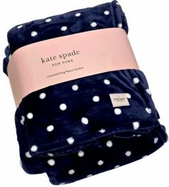 Kate Spate Kate Spade Velvet Soft Plush All-Season King Blanket | Blue With White Polka Dots | 112 X 92 Blue White KING | 112inch X 92inch