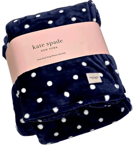 Kate Spate Kate Spade Velvet Soft Plush All-Season King Blanket | Blue With White Polka Dots | 112 X 92 Blue White KING | 112inch X 92inch 3 Kate Spate Kate Spade Velvet Soft Plush All-Season King Blanket | Blue With White Polka Dots | 112 X 92 Blue White KING | 112inch X 92inch