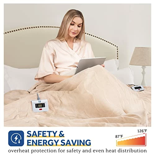 Sealy Electric Blanket King Size, Flannel Heated Blanket With 10 Heating Levels & 1-12 Hours Auto Shut Off, Fast Heating Warm Blanket, Machine Washable, Beige, 100 X 90 Inch 7 Sealy Electric Blanket King Size, Flannel Heated Blanket With 10 Heating Levels & 1-12 Hours Auto Shut Off, Fast Heating Warm Blanket, Machine Washable, Beige, 100 X 90 Inch - Image 5
