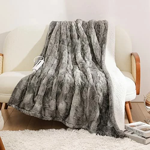 Coomiss Electric Heated Blanket 50" X 60" Luxury Faux Fur Sherpa Fast Heating Blanket ETL Certification With 5 Heating Levels 3 Hours Auto Off Machine Washable Navy Blue 3 Coomiss Electric Heated Blanket 50" X 60" Luxury Faux Fur Sherpa Fast Heating Blanket ETL Certification With 5 Heating Levels 3 Hours Auto Off Machine Washable Navy Blue