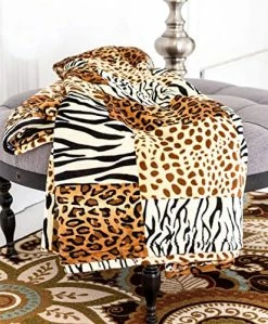 Home Must Haves Microfiber Plush Printed King Size Premium Warm Super Soft Cozy Bed Blanket Safari Beige