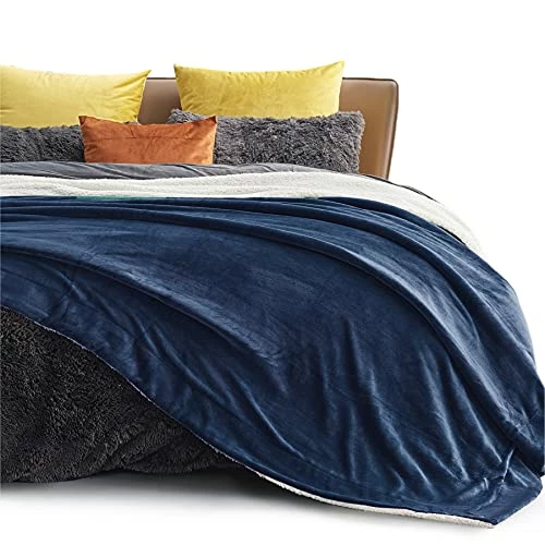 Bedsure Sherpa Fleece King Size Blanket For Bed - Navy Blue Thick Fuzzy Warm Soft Large Blankets King Size, 108x90 Inches 4 Bedsure Sherpa Fleece King Size Blanket For Bed - Navy Blue Thick Fuzzy Warm Soft Large Blankets King Size, 108x90 Inches - Image 2