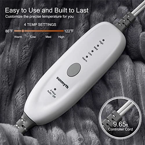 【5 Years Warranty】 Sunmyth Heated Blanket Electric Throw 50x60'', Flannel & Sherpa Fast Heating Blanket With 4 Heating Levels & 4H Auto Off, Over-Heat Protection, Machine Washable, ETL/FCC, Grey 6 【5 Years Warranty】 Sunmyth Heated Blanket Electric Throw 50x60'', Flannel & Sherpa Fast Heating Blanket With 4 Heating Levels & 4H Auto Off, Over-Heat Protection, Machine Washable, ETL/FCC, Grey - Image 4