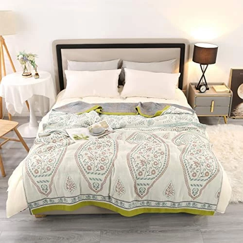 KINBEDY 4 Layers Of Gauze Blanket, 100% Cotton Super Soft Boho Lightweight Breathable Bed Blankets Colorful Muslin Throw Blanket For All Seasons Queen Size,79 X 92 Inches. Sun 11 KINBEDY 4 Layers Of Gauze Blanket, 100% Cotton Super Soft Boho Lightweight Breathable Bed Blankets Colorful Muslin Throw Blanket For All Seasons Queen Size,79 X 92 Inches. Sun - Image 9