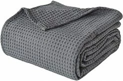 ARlinen Waffle Cotton Blanket Bamboo - Waffle Weave Blanket King Size, Soft Lightweight Bed Blanket For All Season(108x90 Inches, Dark Grey)